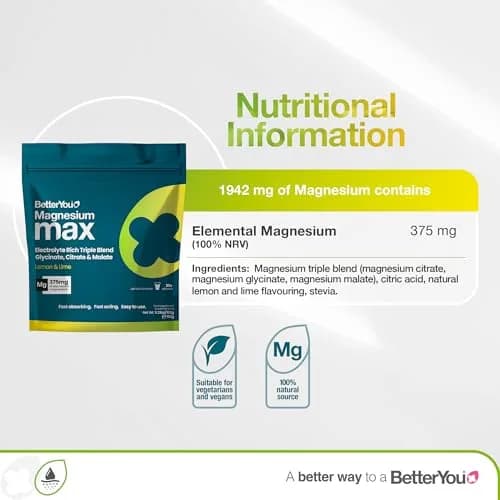 BetterYou Magnesium Max 3 in 1 Drink Powder 4.76 oz | Vegan Lemon Lime Magnesium Blend for Daily Wellness thumbnail 3