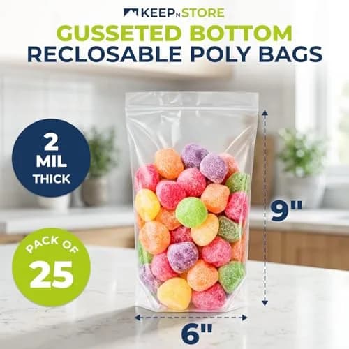 Keep N Store Gusseted Reclosable Food Storage Bags 6" x 9" | 8 oz Capacity, Freezer Safe, Recyclable thumbnail 2
