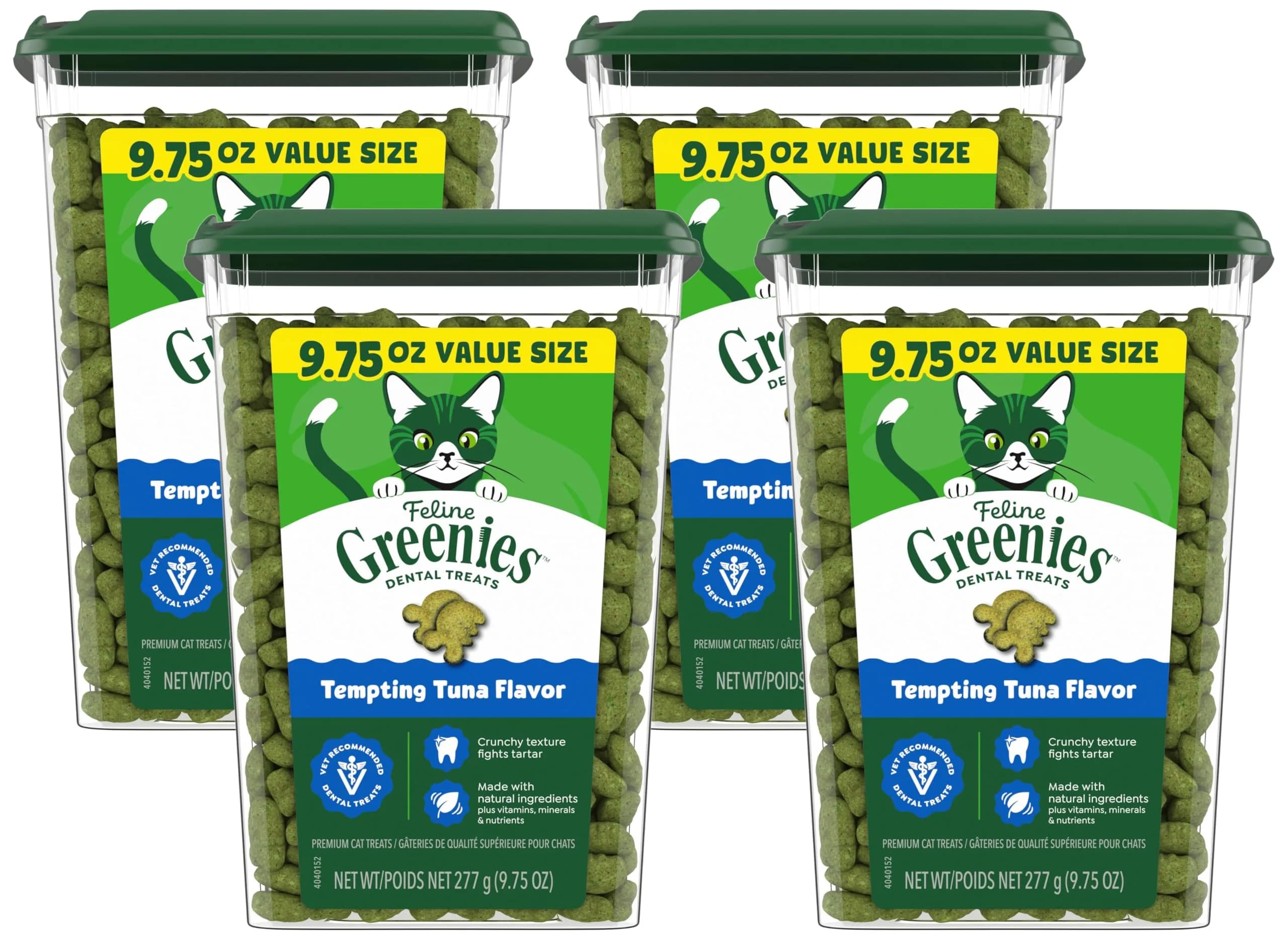 Greenies Feline Dental Treats Tempting Tuna 9.75 oz Pack of 4 | Vet-Recommended Oral Care - main product image