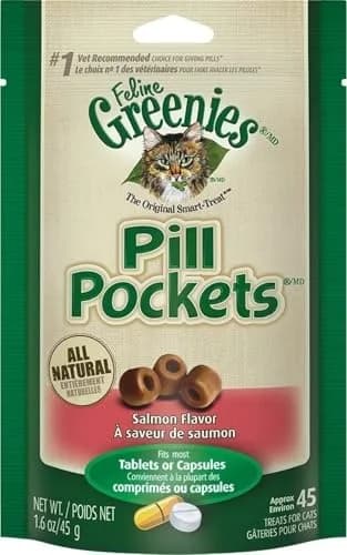 Greenies Feline Pill Pockets Salmon Flavor Soft Cat Treats, 45 Count (Pack of 6) - main product image