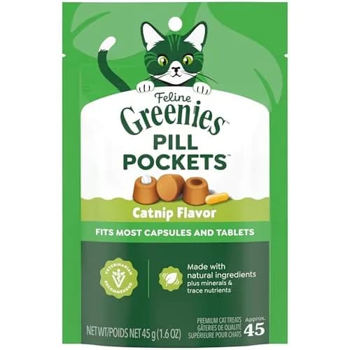 Greenies Feline Pill Pockets Catnip Flavor Soft Cat Treats, 45 Count (Pack of 6) - main product image