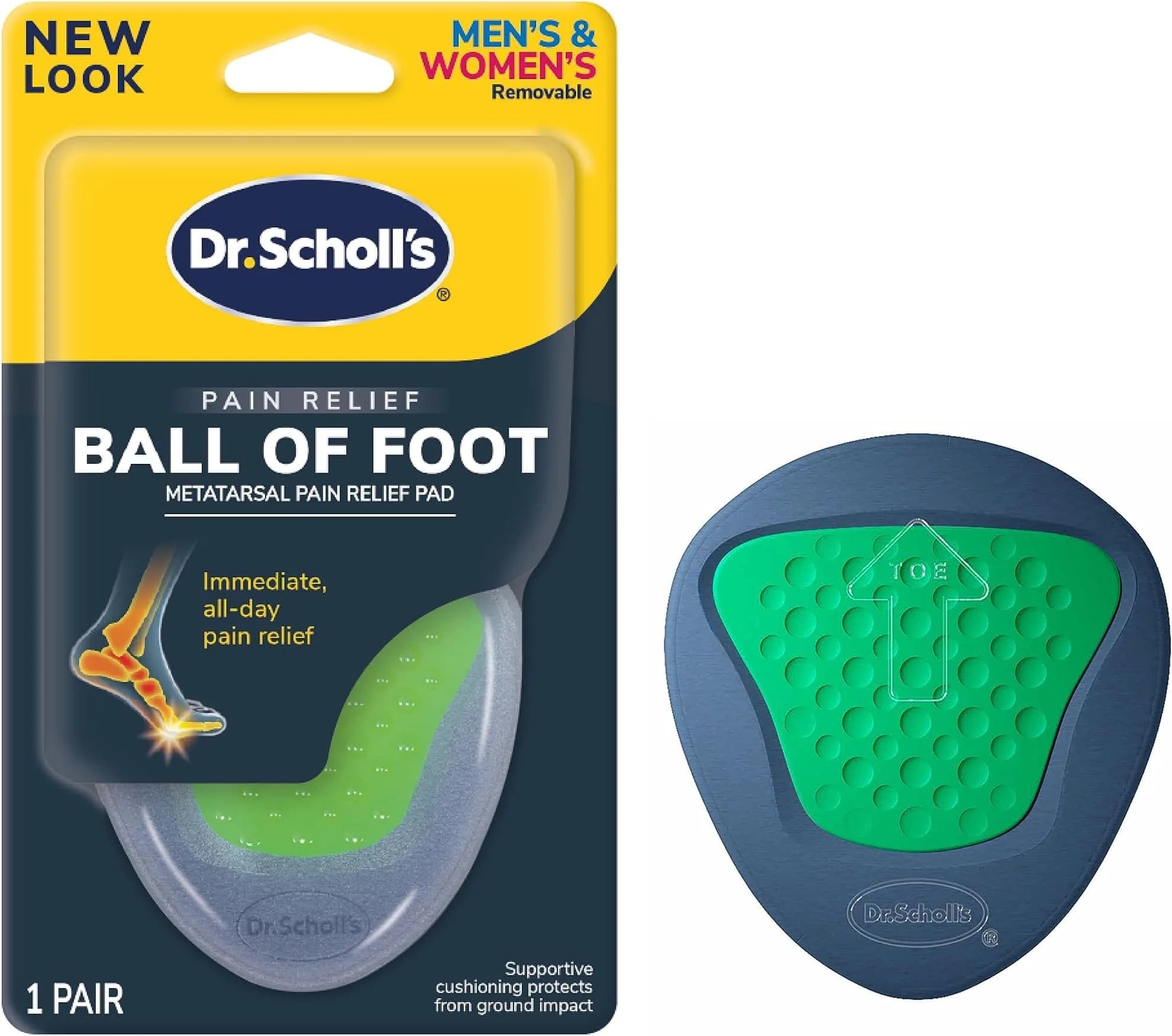 Dr. Scholl's Pain Relief Orthotics for Ball of Foot Pain | All-Day Support & Impact Absorption — Blue and Green