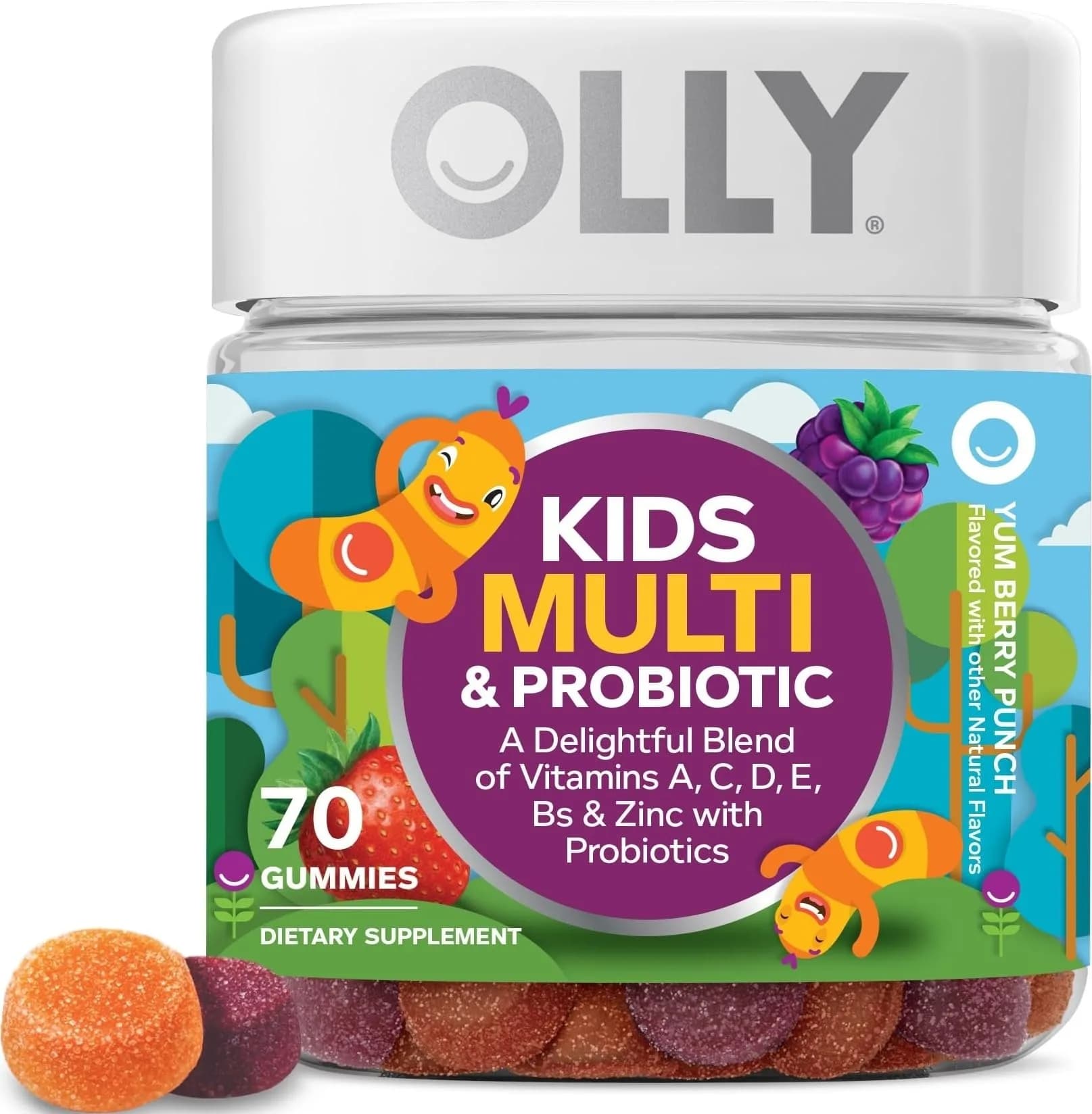 OLLY Kids Multivitamin & Probiotic Gummy, Berry Flavored, 70 Count Bottle for Digestive Support - main product image