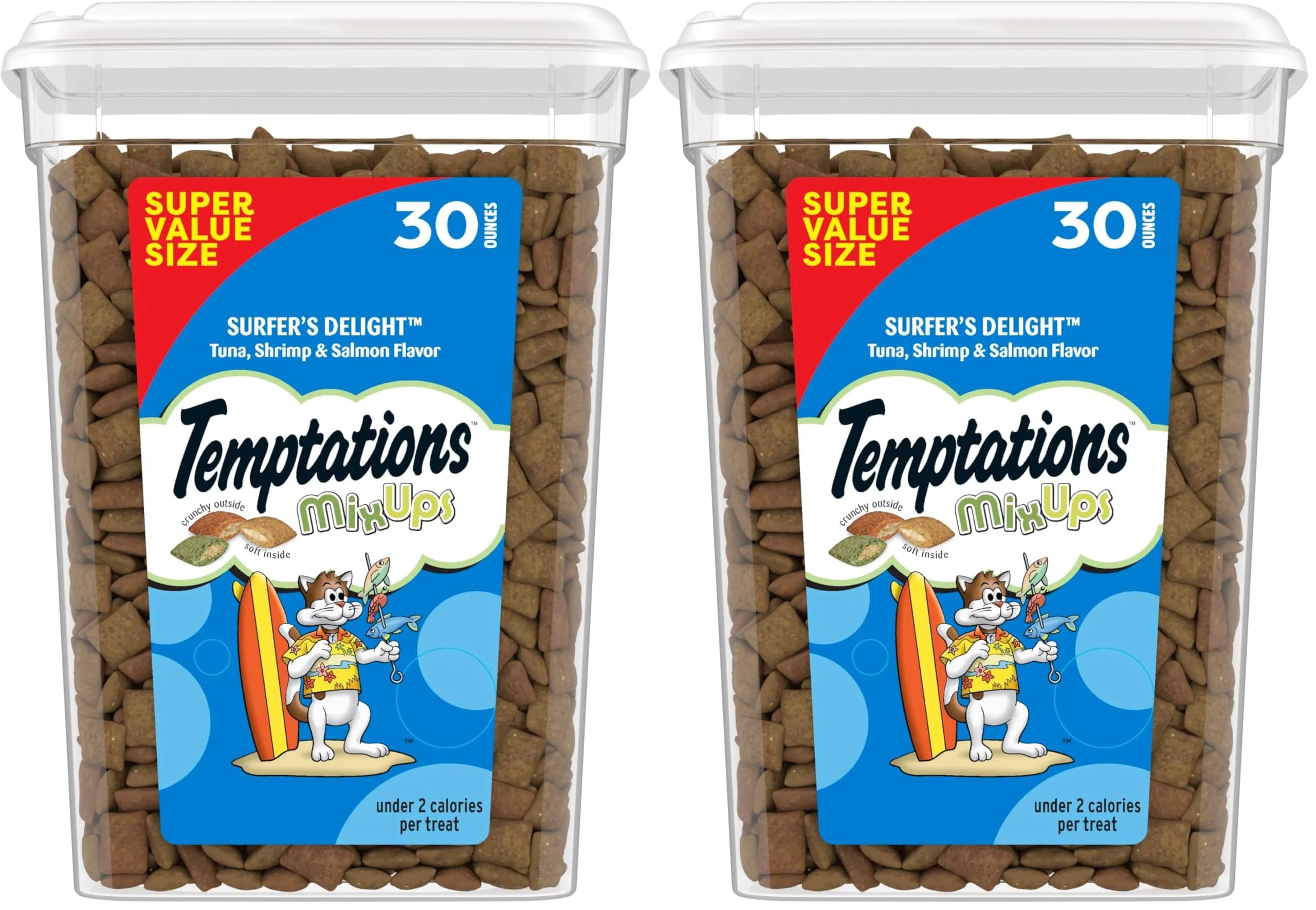 Temptations MixUps Surfer's Delight Cat Treats - Tuna, Shrimp & Salmon Flavor, 2 x 30 oz Tubs - main product image