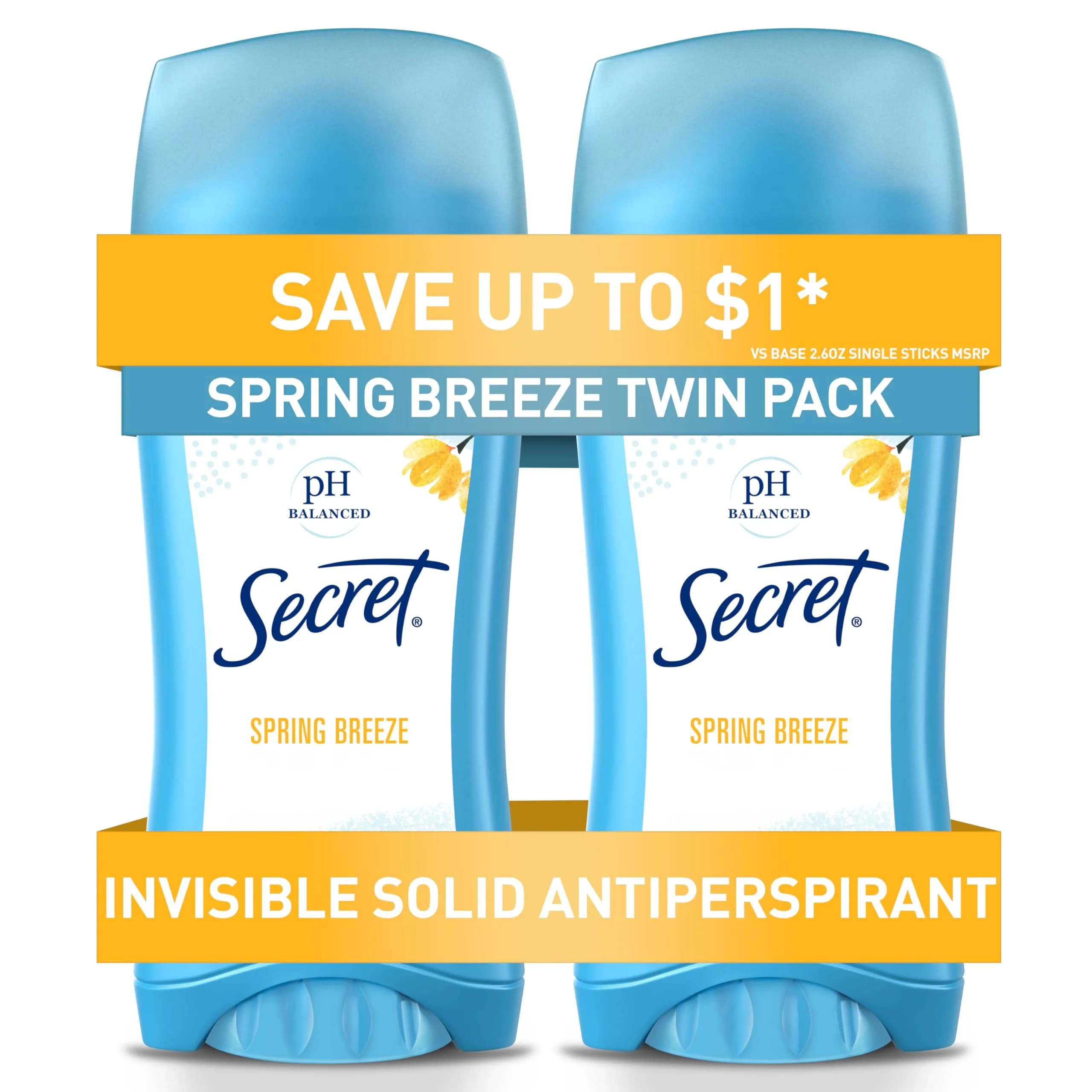 Secret Shower Fresh Invisible Solid Antiperspirant for Women, 2.6 oz (Pack of 2) | 24hr Sweat & Odor Protection — Shower Fresh / 2.6 Ounce