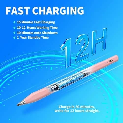 YJSK Rechargeable Stylus Pen for Samsung Galaxy Tab A11+/A11/A9+/A9 & Android Tablets, Precise Writing Pencil, 12-Hr Use, Auto Sleep, Pink thumbnail 5