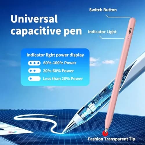 YJSK Rechargeable Stylus Pen for Samsung Galaxy Tab A11+/A11/A9+/A9 & Android Tablets, Precise Writing Pencil, 12-Hr Use, Auto Sleep, Pink thumbnail 3