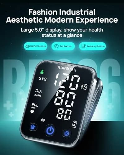 RunStar Smart Blood Pressure Monitor BP-206 with iOS & Android App | 20.3cm-42cm (8.6''-16.5'') Cuff, 12.7cm (5.0'') Display, 5-Month Battery thumbnail 6