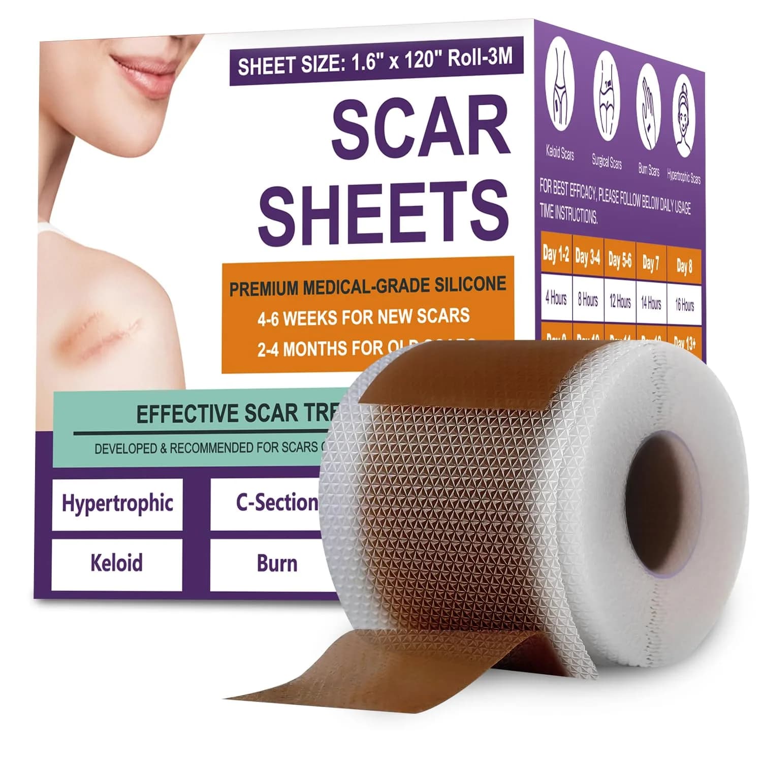PSECICI Silicone Scar Sheets Medical Grade Tape for Old & New Scars 3M (1.6" x 120") | Advanced Scar Treatment thumbnail 1