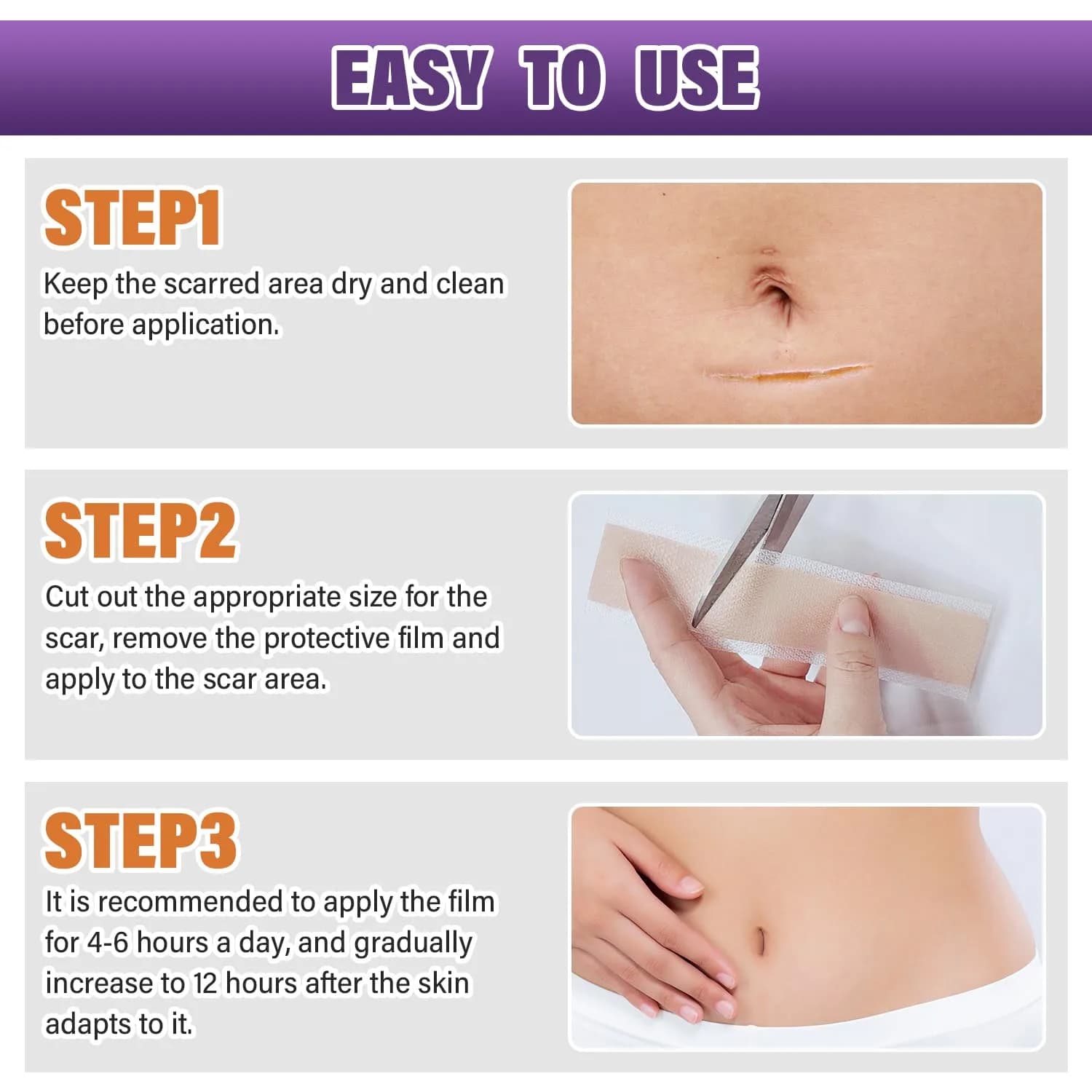PSECICI Silicone Scar Sheets Medical Grade Tape for Old & New Scars 3M (1.6" x 120") | Advanced Scar Treatment thumbnail 7