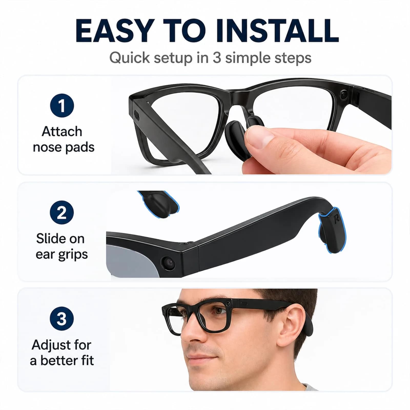 BandSmith Silicone Nose Pads & Ear Grips for Ray-Ban Meta Wayfarer | 8 Pairs Nose Pads + 1 Pair Ear Grips - view 6