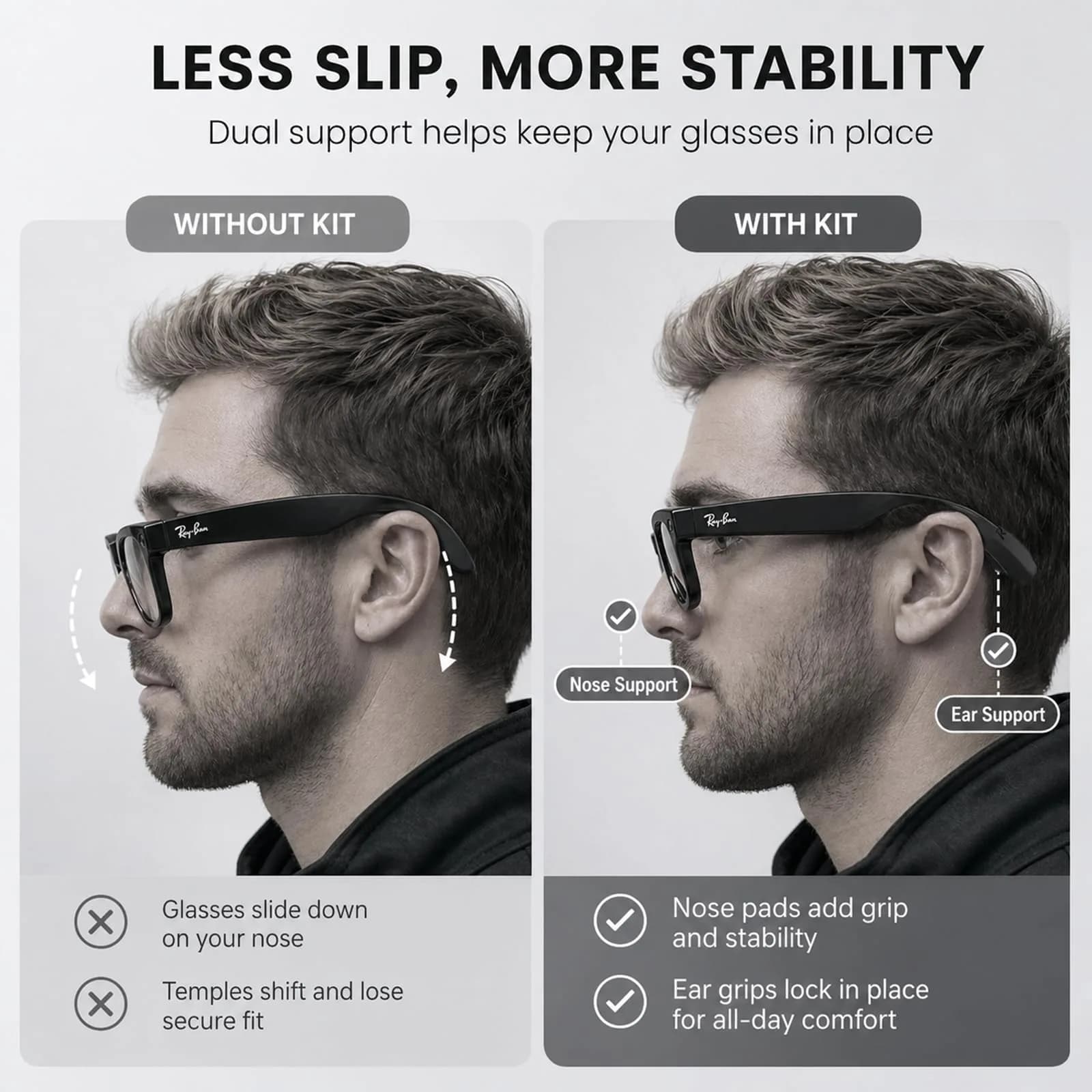 BandSmith Black Ear Grips & 8 Pairs Nose Pads for Ray-Ban Meta Wayfarer - view 3
