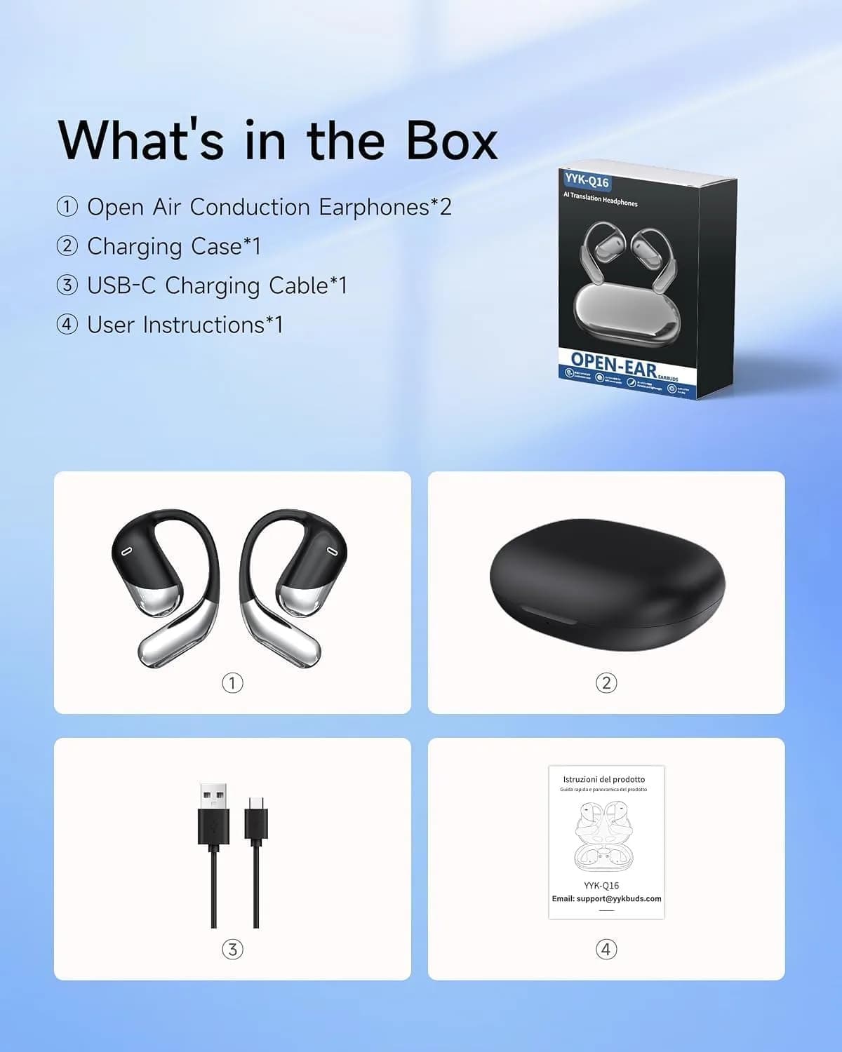 Paekole AI Translation Earbuds, Over Ear Bone Conduction Headphones with Digital Display, 60H Playtime, IP55 Waterproof | paekole blue headphone - view 6