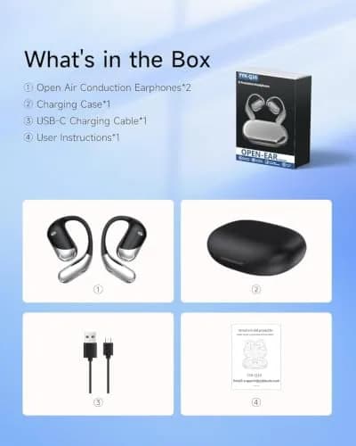 Paekole AI Translation Earbuds, Over Ear Bone Conduction Headphones with Digital Display, 60H Playtime, IP55 Waterproof | paekole blue headphone thumbnail 6