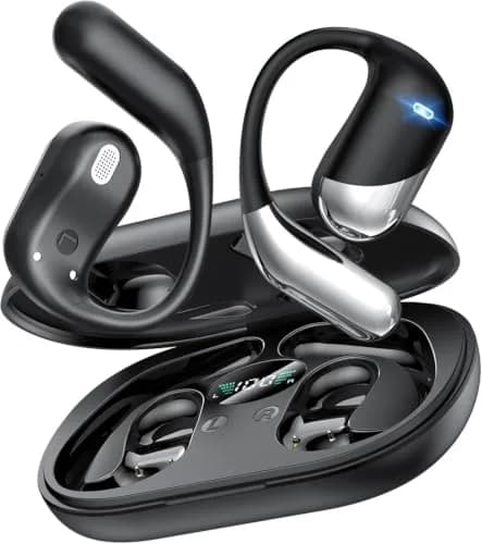Paekole AI Translation Earbuds, Over Ear Bone Conduction Headphones with Digital Display, 60H Playtime, IP55 Waterproof | paekole blue headphone thumbnail 1