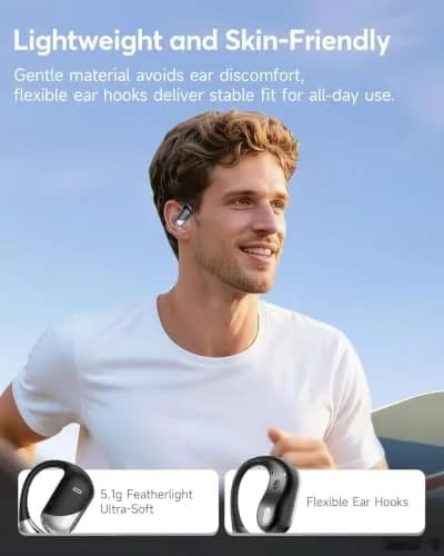Paekole AI Translation Earbuds, Over Ear Bone Conduction Headphones with Digital Display, 60H Playtime, IP55 Waterproof | paekole blue headphone thumbnail 7