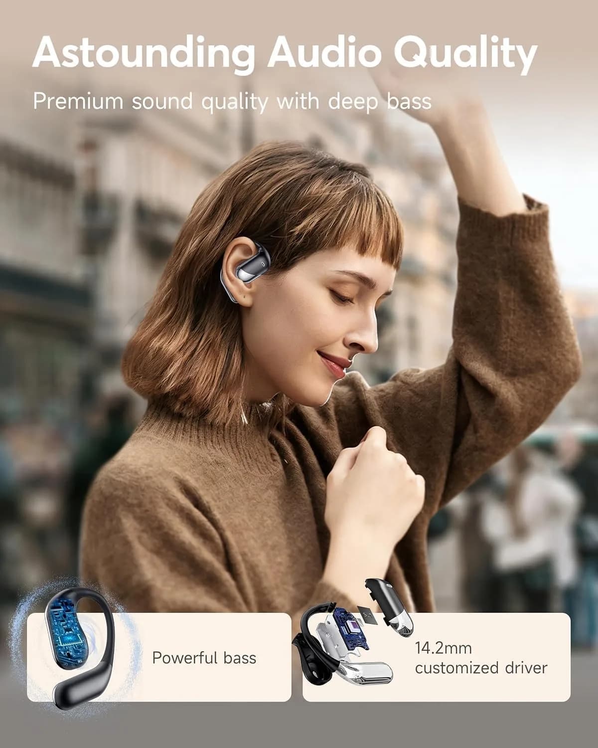 Paekole AI Translation Earbuds, Over Ear Bone Conduction Headphones with Digital Display, 60H Playtime, IP55 Waterproof | paekole blue headphone - view 2