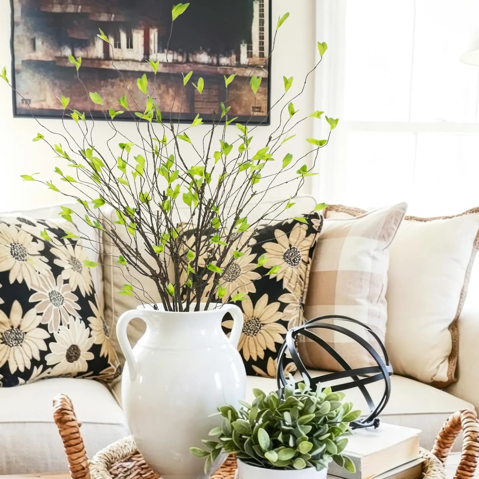 ACRYCS 6Pcs Artificial Greenery Branches 105 cm (41.34 Inches) | Realistic Flexible Ficus Twig Stems for Tall Floor Vase Filler - view 3