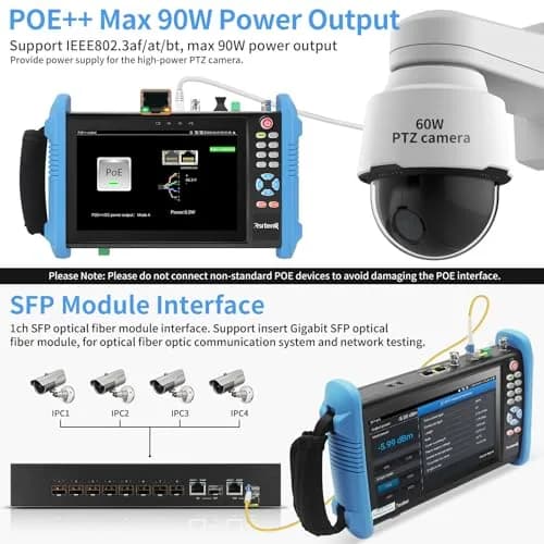 Rsrteng IPC-9800CADH Pro CCTV Tester 7” Touch Screen | 8K 32MP IP Camera Test, POE++ 90W, HD Coaxial Camera Test thumbnail 4