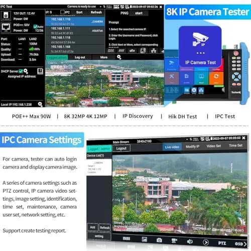 Rsrteng IPC-9800CADH Pro CCTV Tester 7” Touch Screen | 8K 32MP IP Camera Test, POE++ 90W, HD Coaxial Camera Test thumbnail 3