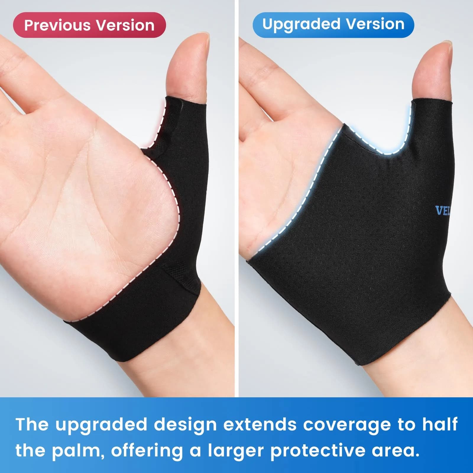 Velpeau Upgraded Short Version Black Elastic Thumb Wrist Support Brace - Medium (Pack of 2) - view 2