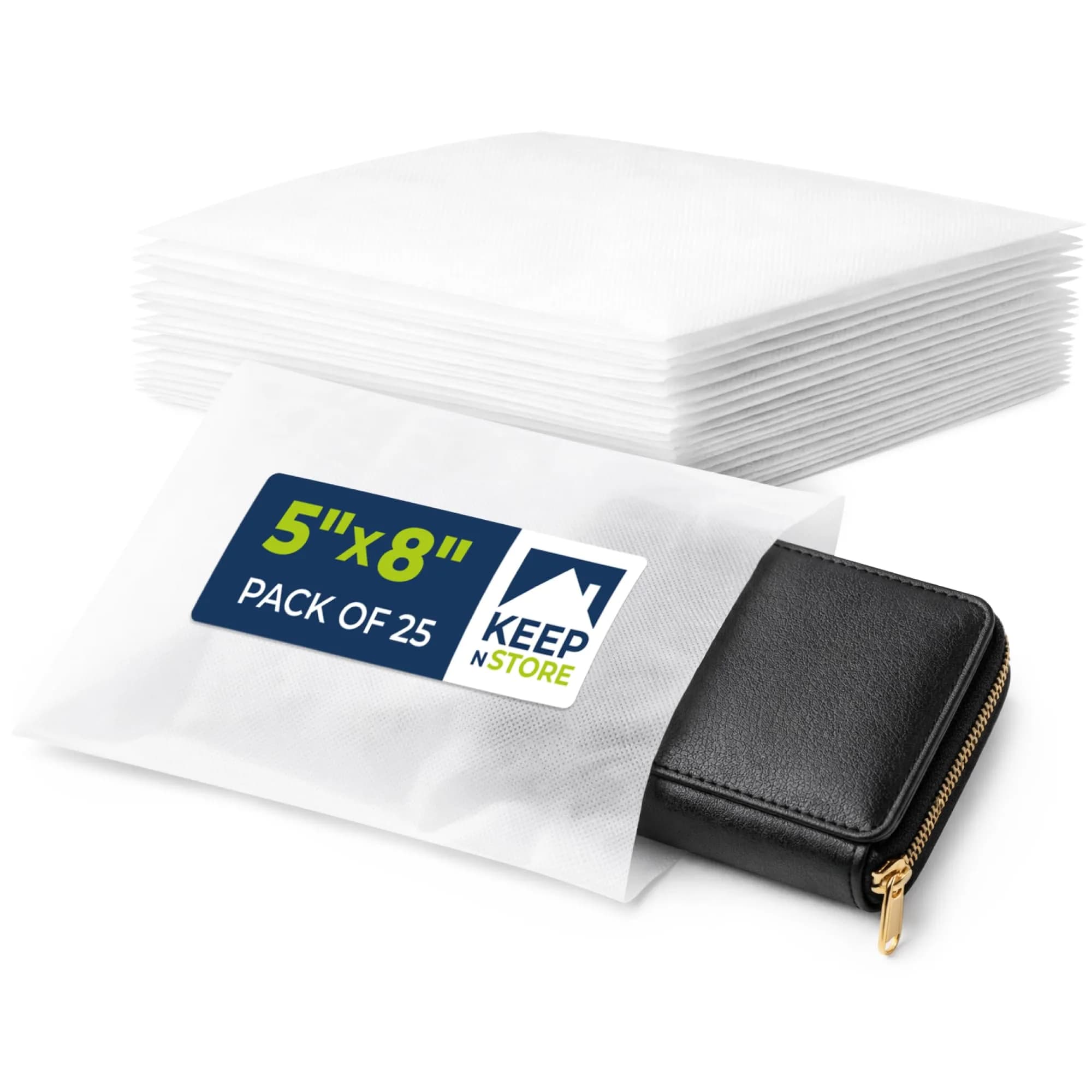 Keep N Store Pack of 25 Anti-Scratch Dust Bags 5" x 8" | Breathable Cloth-Like Storage for Handbags & Accessories