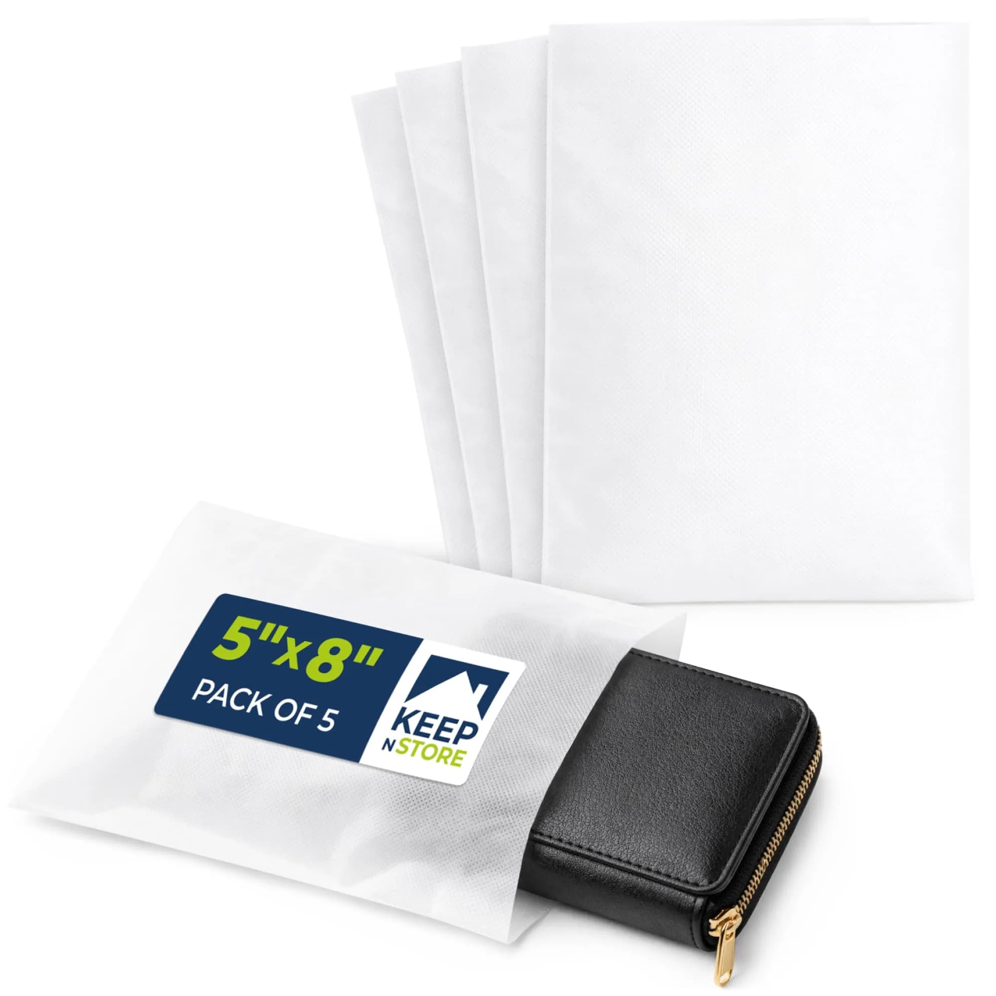 Keep N Store Pack of 5 Anti-Scratch Dust Bags 5" x 8" | Breathable Cloth-Like Storage Pouches — 5" x 8"