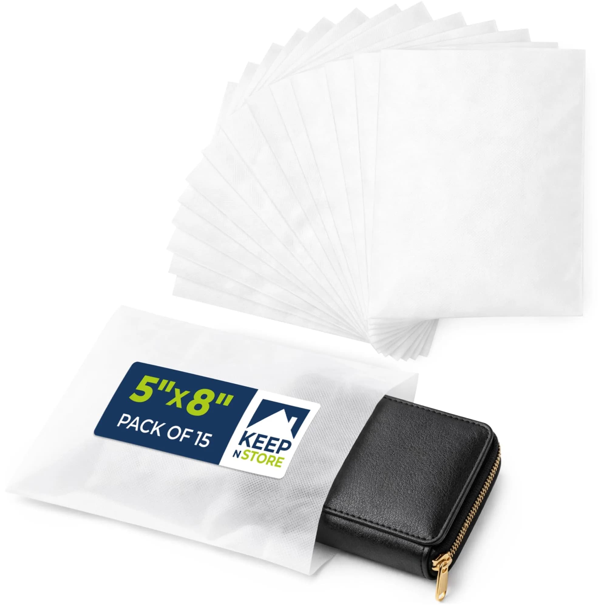 Keep N Store 15 Pack of 5" x 8" Anti-Scratch Dust Bags for Handbags & Accessories | Breathable, Made in USA — 5" x 8"