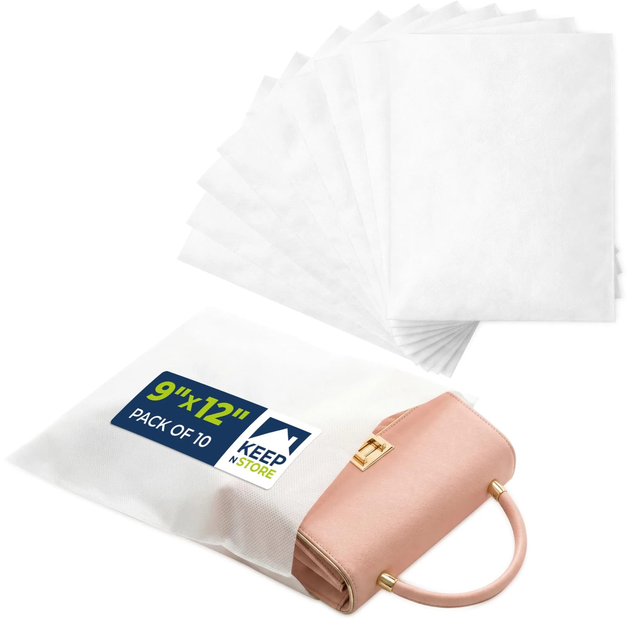 Keep N Store Anti-Scratch Dust Bags 9" x 12" Pack of 10 | Breathable Cloth-Like Storage for Handbags & Shoes