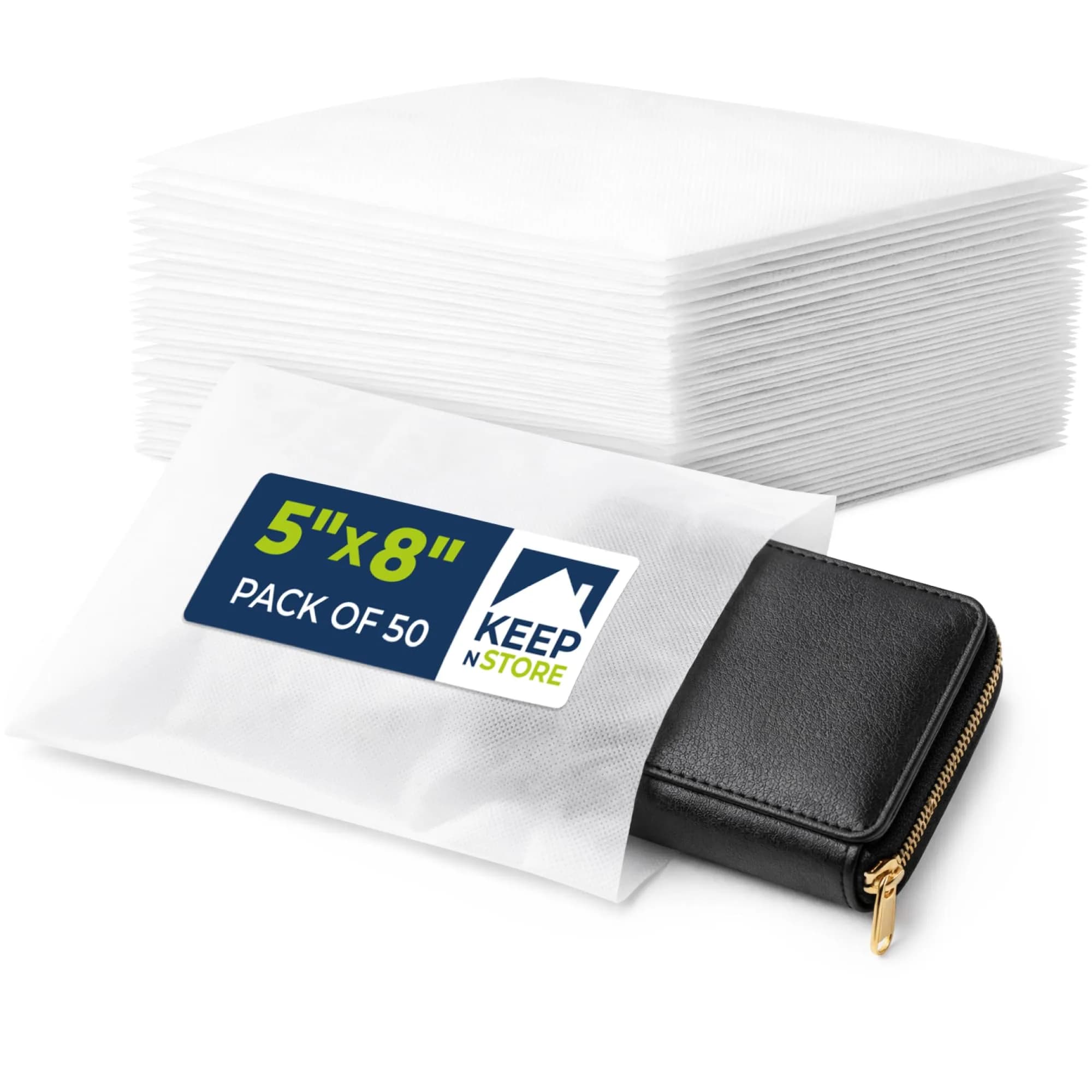 Keep N Store Pack of 50 Anti-Scratch Dust Bags 5" x 8" | Breathable Cloth-Like Storage for Handbags & Shoes