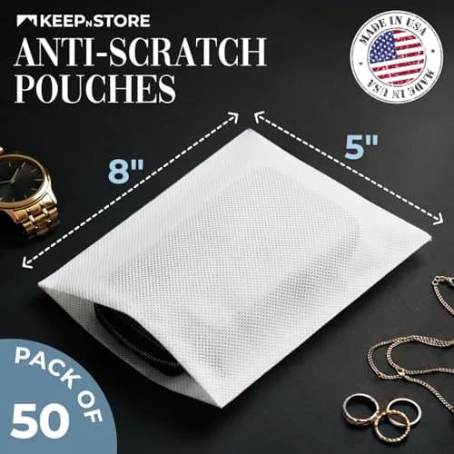 Keep N Store Pack of 50 Anti-Scratch Dust Bags 5" x 8" | Breathable Cloth-Like Storage for Handbags & Shoes thumbnail 2