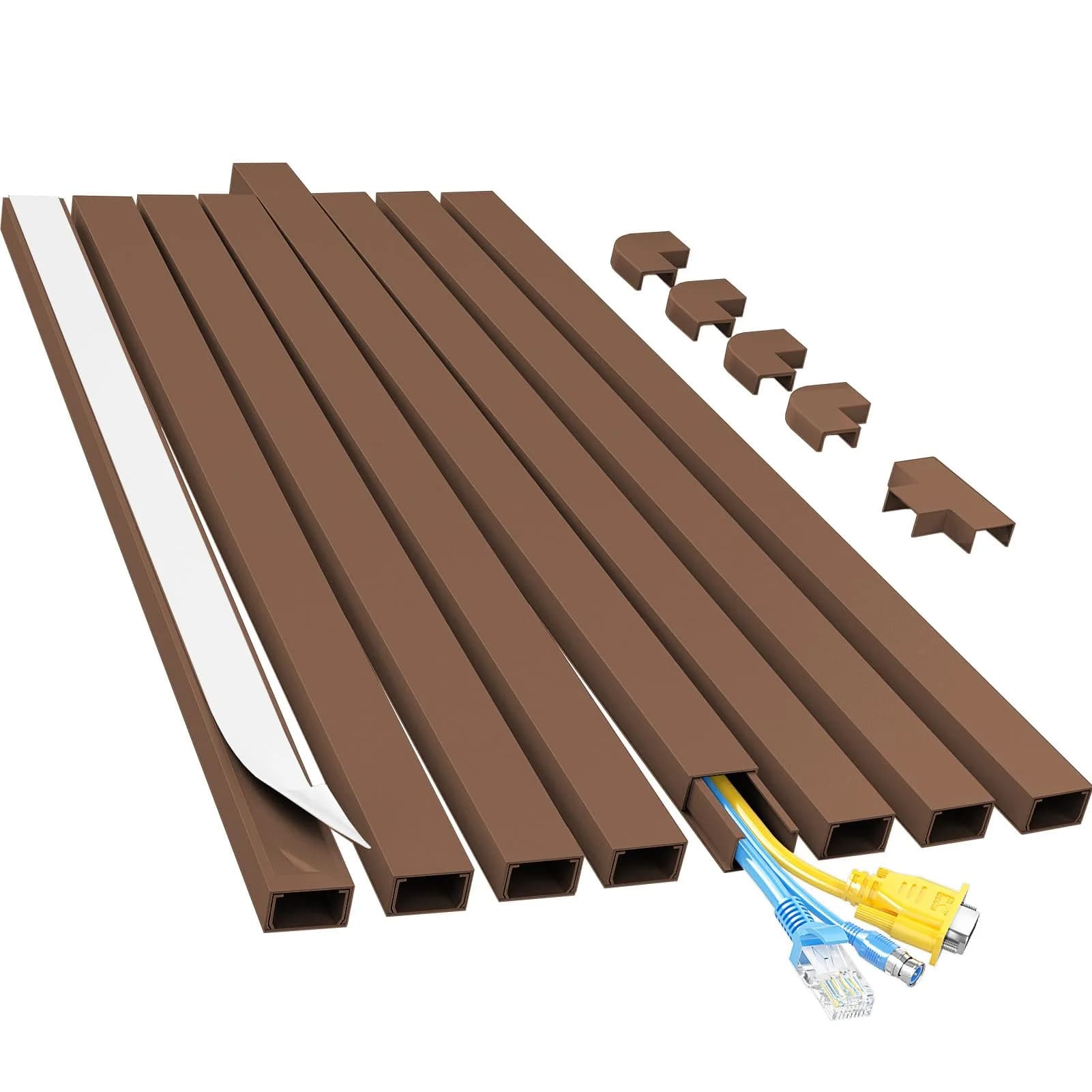 Yecaye Brown Cord Hider Kit 113in L x 0.95in W x 0.55in H | Conceals 2 Small Wires - main product image