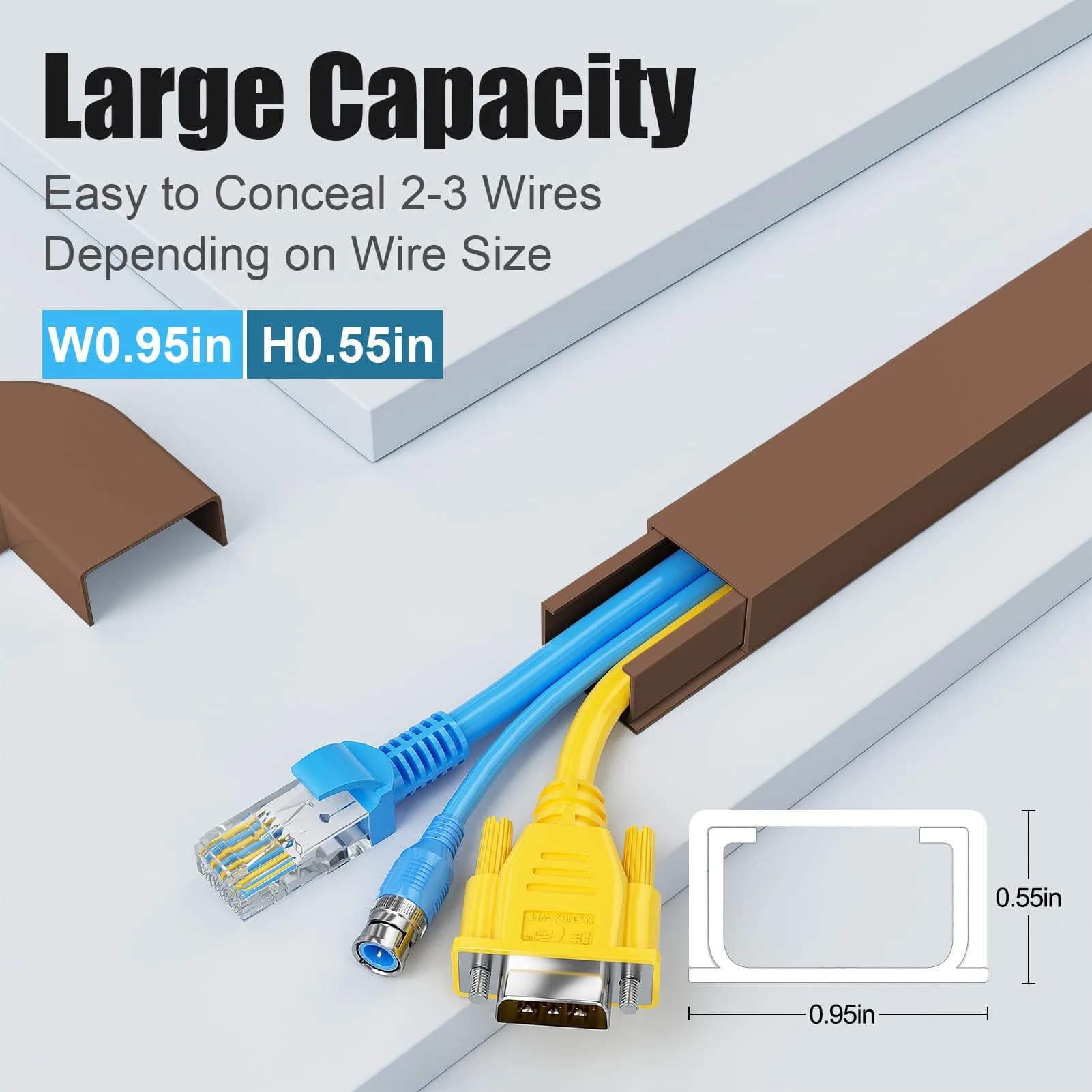 Yecaye Brown Cord Hider Kit 113in L x 0.95in W x 0.55in H | Conceals 2 Small Wires - view 2