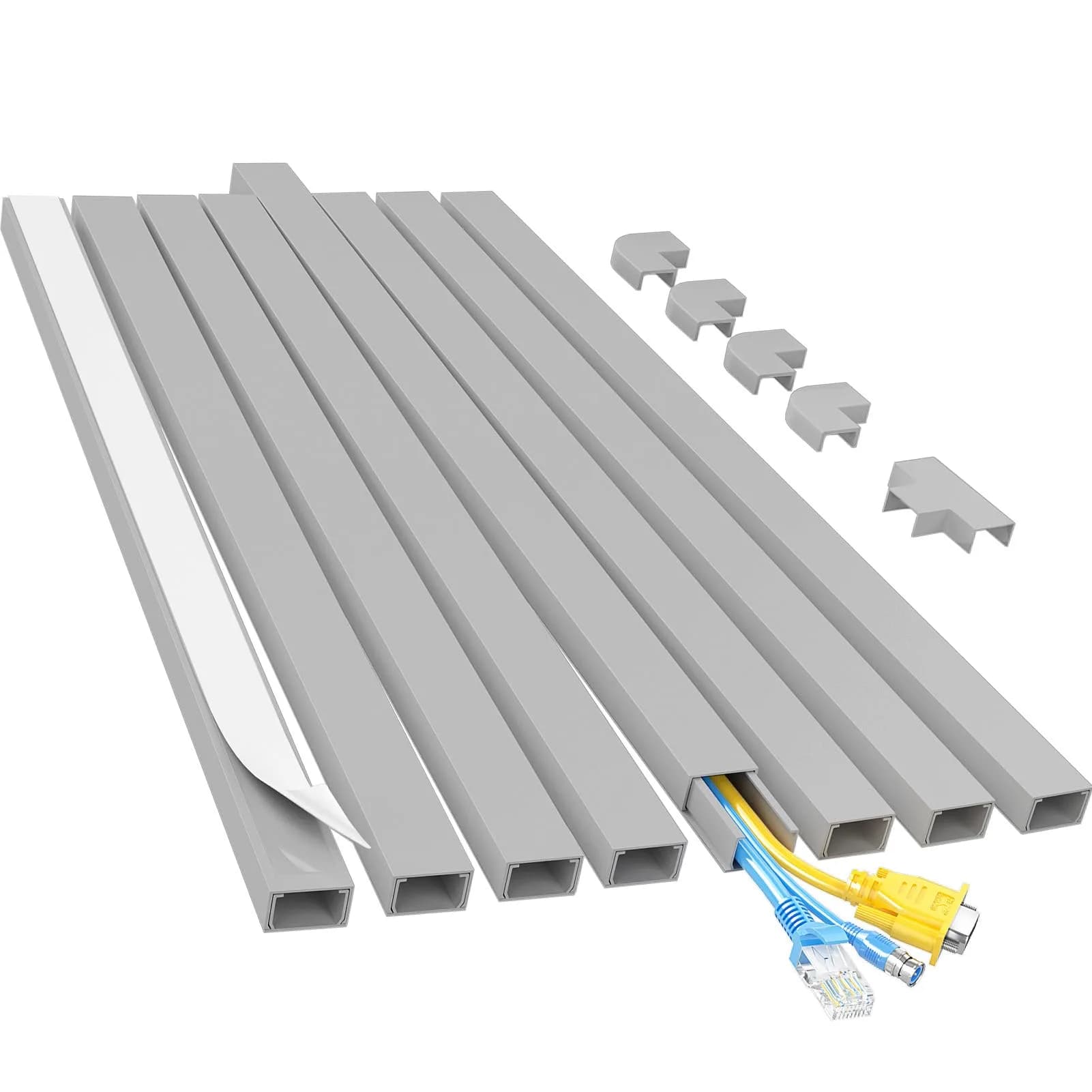 Yecaye Grey Cord Hider Kit 113in - Conceals 2 Small Wires for Home & Office - main product image
