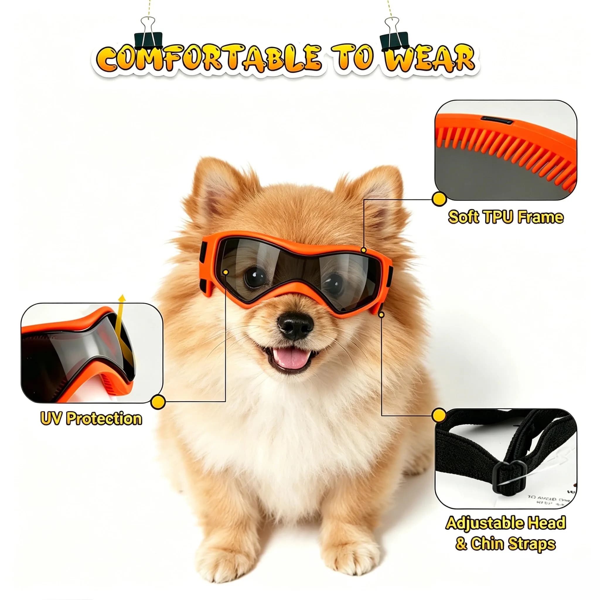 PETLESO X-Small Orange Dog Goggles for Tiny Breeds - Anti-UV Pet Sunglasses - view 3