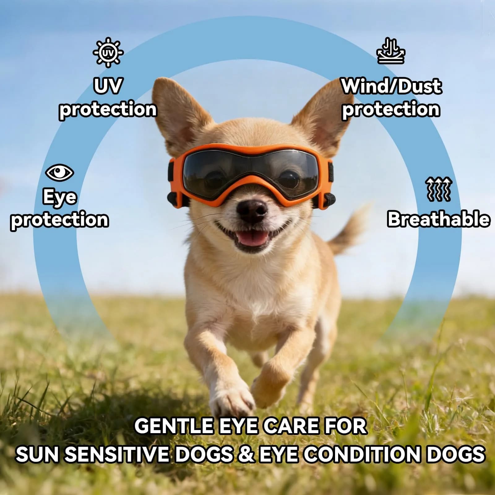 PETLESO X-Small Orange Dog Goggles for Tiny Breeds - Anti-UV Pet Sunglasses - view 4
