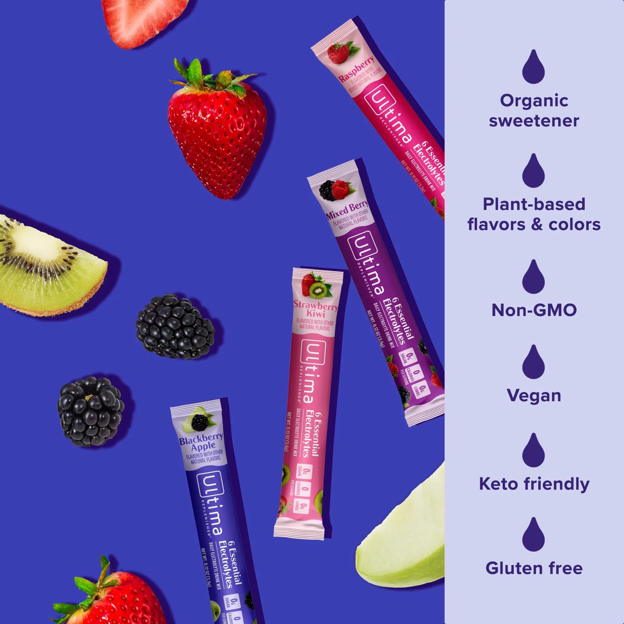 Ultima Replenisher Daily Electrolyte Powder Drink Mix Berry Bliss Variety Pack, 20 Stickpacks | Zero Sugar Hydration Powder with 6 Electrolytes & Minerals - view 4
