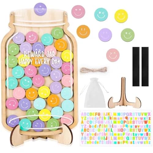 GoClimber Magnetic Reward Jar, Smiley Faces Tokens for Kids, Behavior Management, Classroom & Home, 5.9x9.5in thumbnail 1