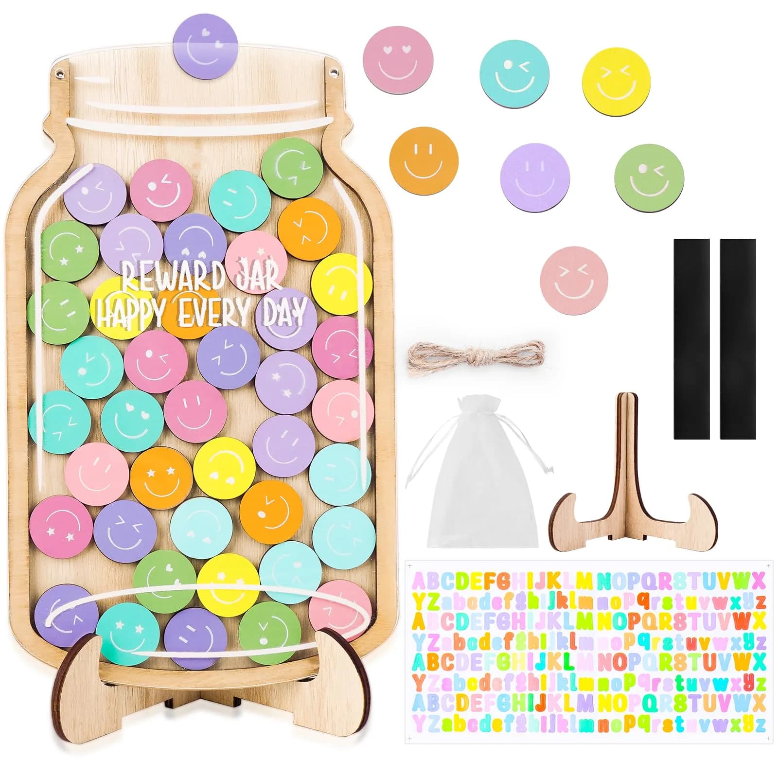 GoClimber Magnetic Reward Jar, Smiley Faces Tokens for Kids, Behavior Management, Classroom & Home, 5.9x9.5in
