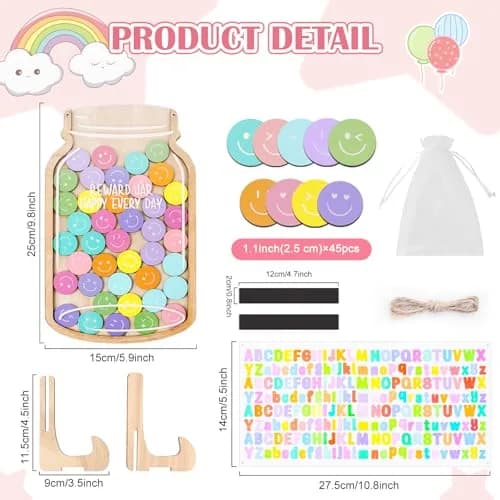 GoClimber Magnetic Reward Jar, Smiley Faces Tokens for Kids, Behavior Management, Classroom & Home, 5.9x9.5in thumbnail 2