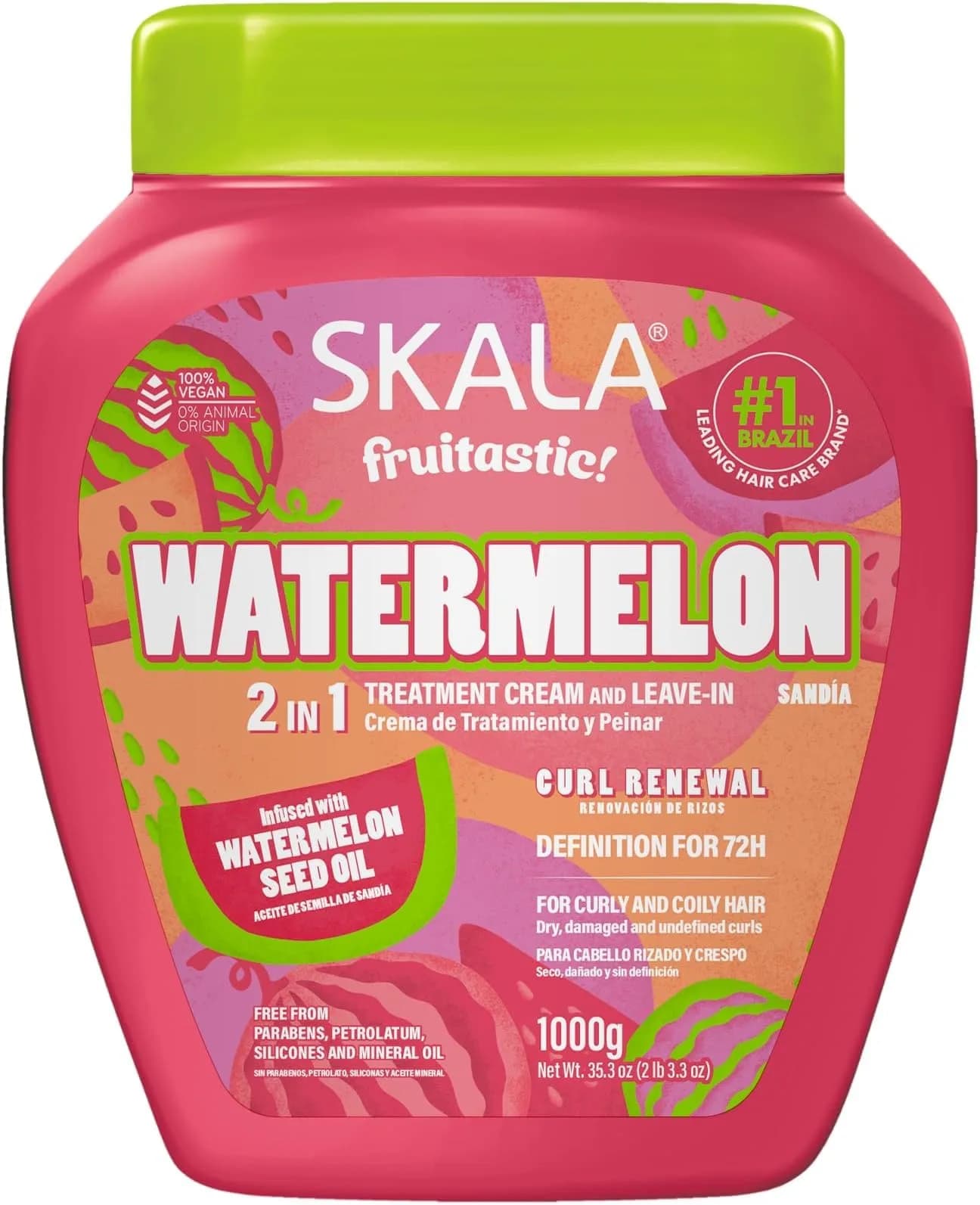 SKALA Watermelon 2 in 1 Treatment Cream & Leave In Conditioner for Curly Hair, Vegan, 1kg | Deep Hydration & Softening — Negro