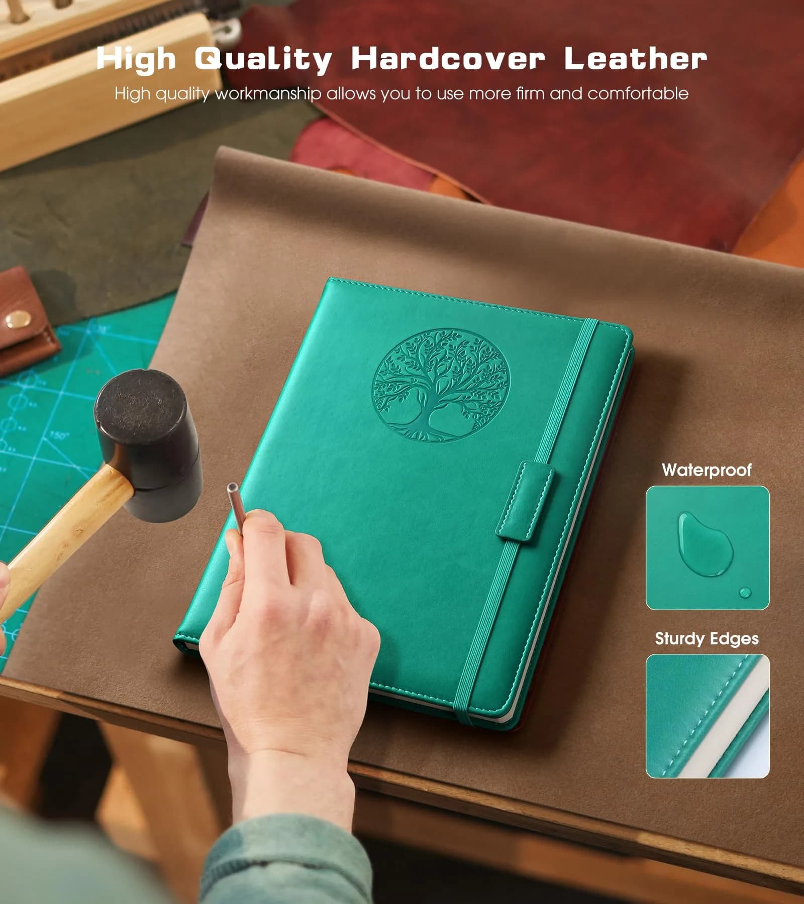 Biuwory A5 Hardcover Journal Notebook with Vintage Leather Cover, 140 Pages College Ruled | Daily Diary Notepad for Students & Professionals - view 3