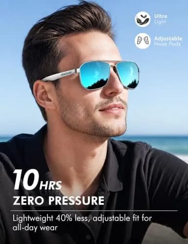 Luenx Aviator Polarized Sunglasses for Men: Square UV400 Driving | Stylish, UV Protection & Sturdy Design thumbnail 4
