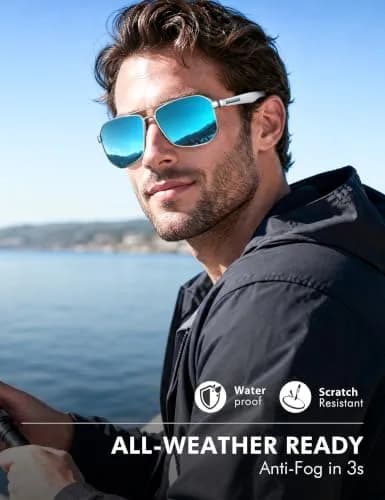 Luenx Aviator Polarized Sunglasses for Men: Square UV400 Driving | Stylish, UV Protection & Sturdy Design thumbnail 6