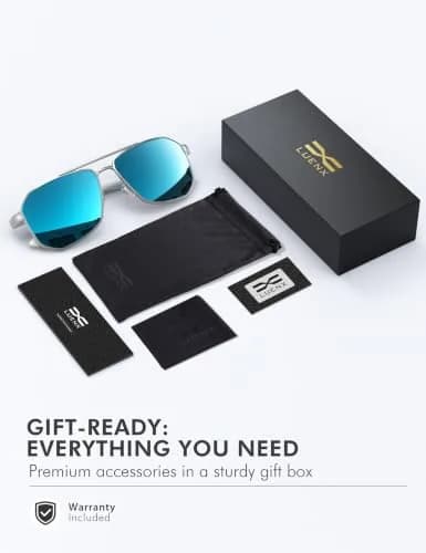 Luenx Aviator Polarized Sunglasses for Men: Square UV400 Driving | Stylish, UV Protection & Sturdy Design thumbnail 7