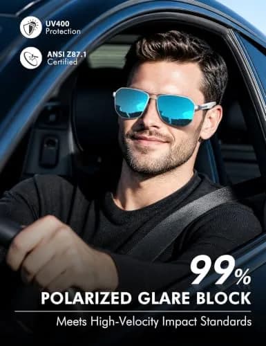 Luenx Aviator Polarized Sunglasses for Men: Square UV400 Driving | Stylish, UV Protection & Sturdy Design thumbnail 2