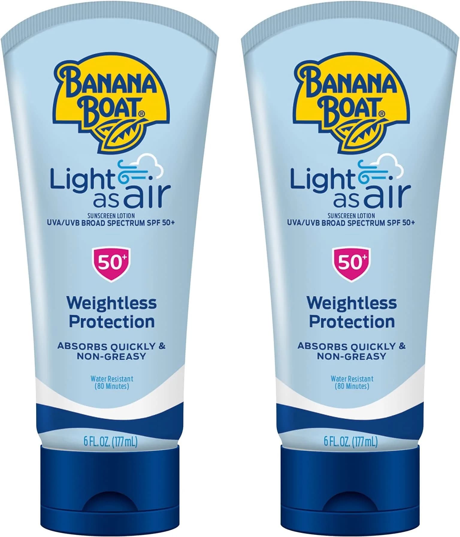 Banana Boat Light As Air Sunscreen Lotion SPF 50, 177ml (6 Fl Oz) | Broad Spectrum UVA/UVB Protection — Twin Pack