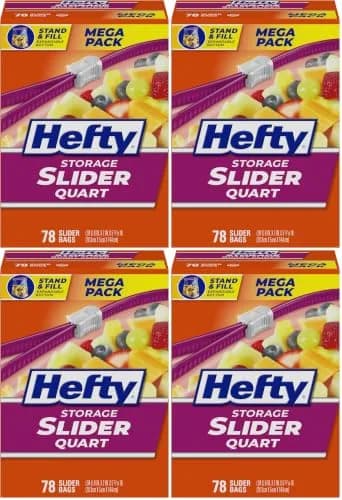 Hefty Slider Storage Bags Quart Size 312 Count (Pack of 4) | Durable Plastic Bags for Food Storage & Organization thumbnail 1