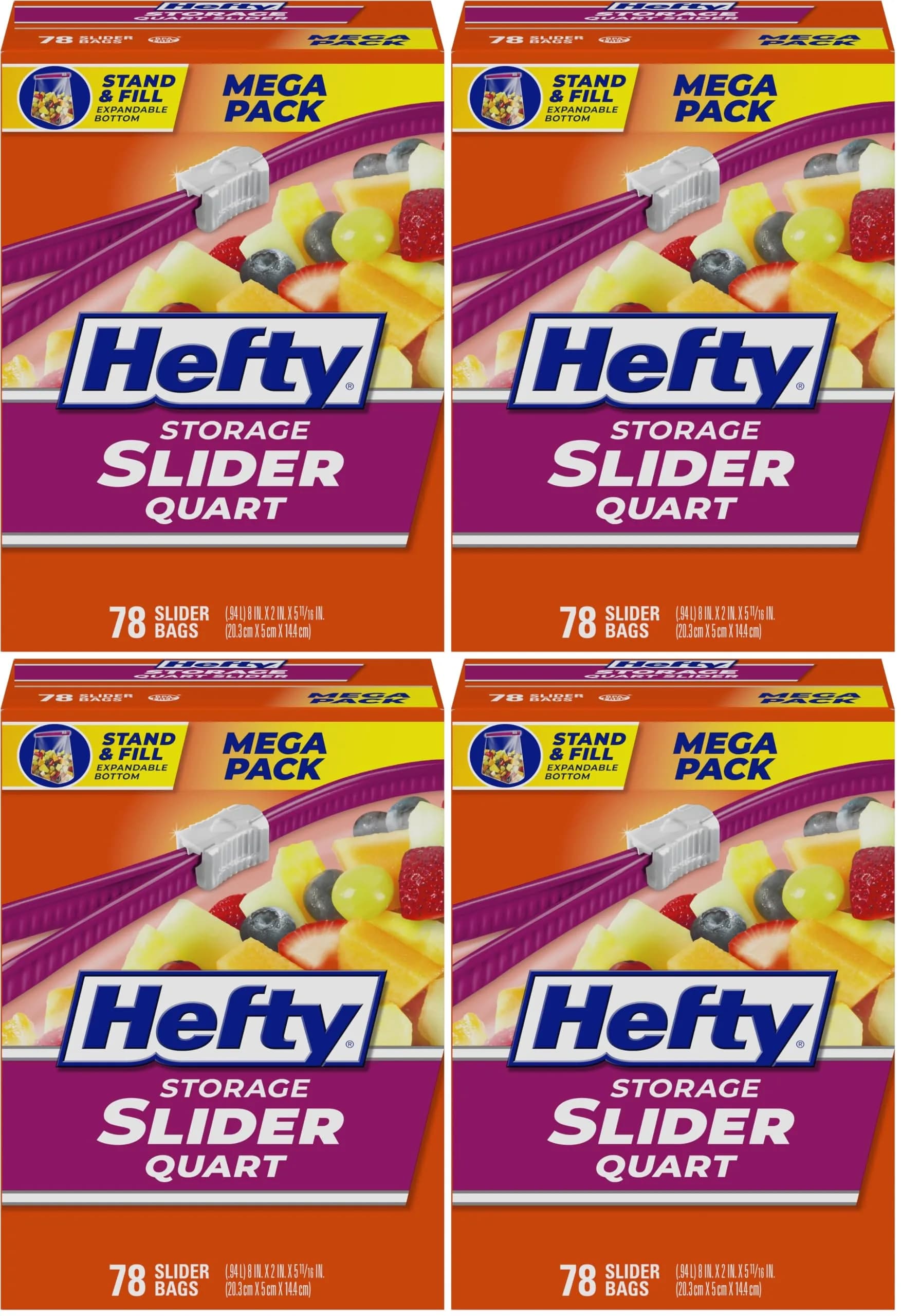 Hefty Slider Storage Bags Quart Size 312 Count (Pack of 4) | Durable Plastic Bags for Food Storage & Organization