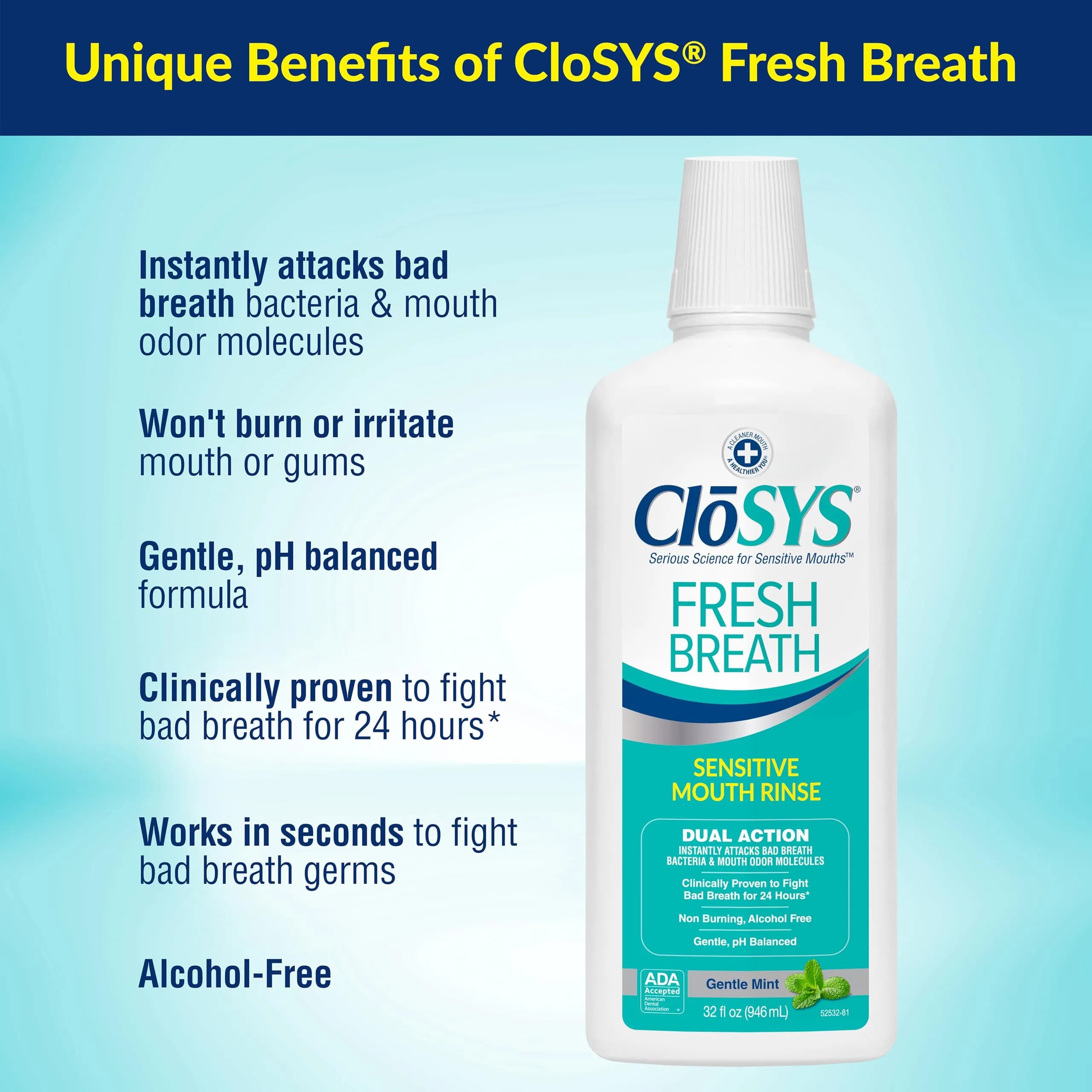 CloSYS Gentle Mint Mouthwash 11352ml (384 Fl Oz) | Alcohol-Free, pH Balanced, Fights Bad Breath - view 2